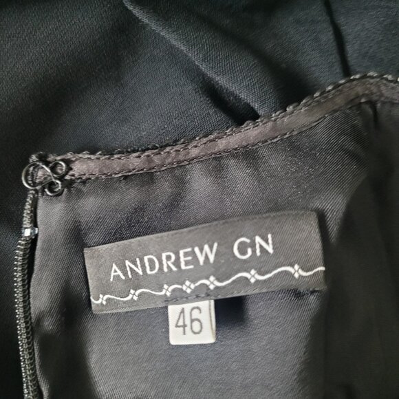 NEW ANDREW GN Faux Pearl-Embellished Crepe Midi Dress Black Size 12 - Picture 7 of 9